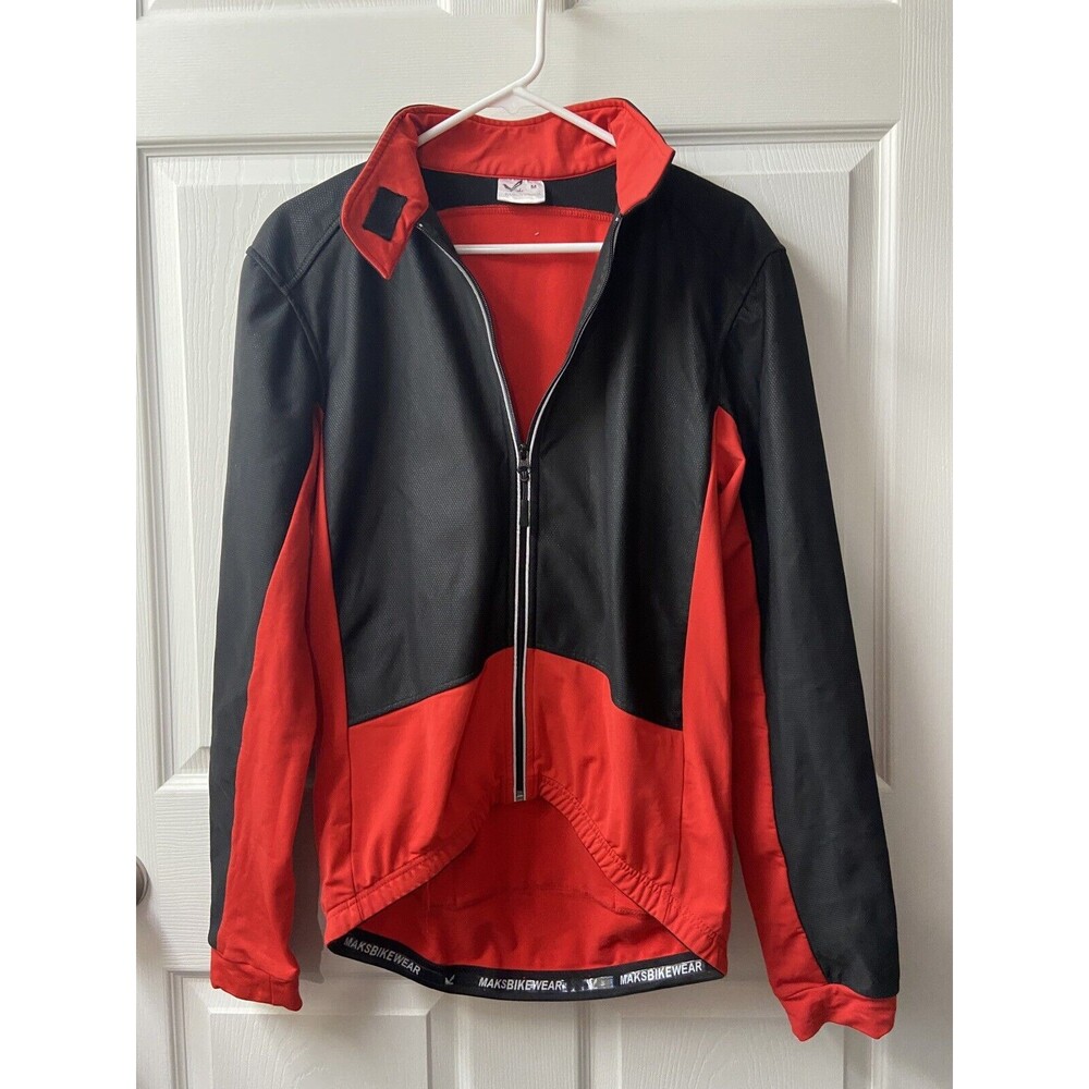 Maks Bike Wear Jacket Mens Medium Red Black Cycling Long Sleeved Full Zip